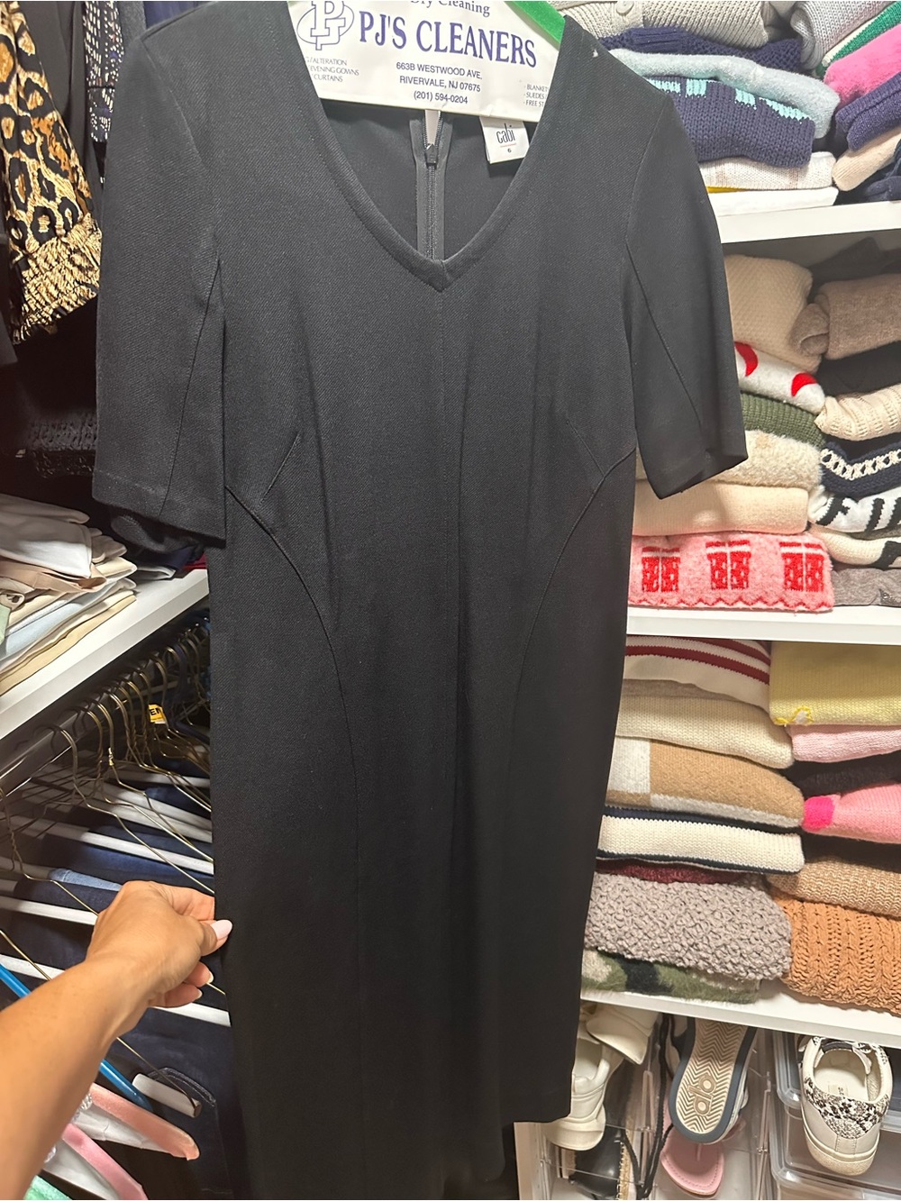CAbi Black V-Neck Midi Dress